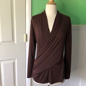 Brown Venus Wrap Long Sleeve Top-Size Small